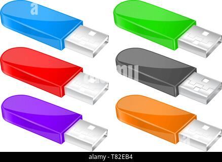 USB-Flash-Laufwerk. Farbige Memory Sticks Stock Vektor