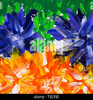 Original Ölgemälde auf Leinwand zeigen farbenfrohe abstrakte Blumen. Conterporary Landschaft Stockfoto