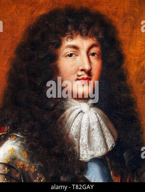 Louis XIV in der Rüstung (Detail), Portrait nach Pierre Mignard, C. 1700 Stockfoto