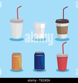 Eingestellt von toxischen Plastikbecher mit Dosen Abfälle Stock Vektor