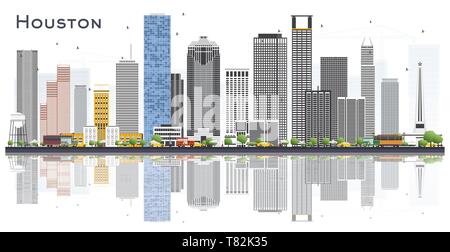 Houston USA Skyline der Stadt mit Gebäuden und Reflexionen isoliert auf Weiss. Vector Illustration. Wirtschaft und Tourismus Konzept. Stock Vektor