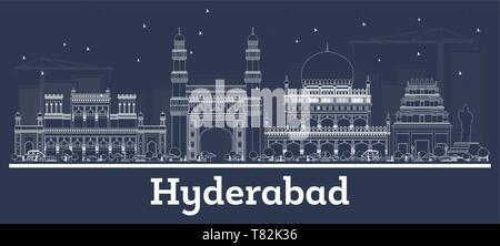 Umrisse Hyderabad Indien Skyline der Stadt mit weißen Gebäuden. Vector Illustration. Business Travel und Konzept mit moderner Architektur. Hyderabad. Stock Vektor