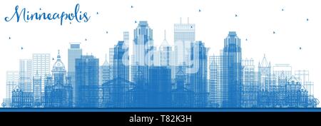 Übersicht Minneapolis Minnesota USA Skyline mit blauen Gebäude. Vector Illustration. Business Travel und Tourismus Konzept mit moderner Architektur. Stock Vektor