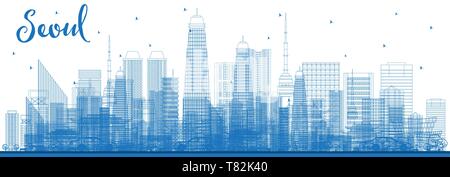 Übersicht Seoul Korea Skyline mit blauen Gebäude. Vector Illustration. Business Travel und Tourismus Konzept mit moderner Architektur. Stock Vektor