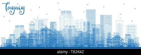 Umrisse Taguig Philippinen Skyline mit blauen Gebäude. Vector Illustration. Business Travel und Tourismus Konzept mit moderner Architektur. Stock Vektor