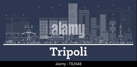 Umrisse Tripolis Libyen Skyline der Stadt mit weißen Gebäuden. Vector Illustration. Stock Vektor