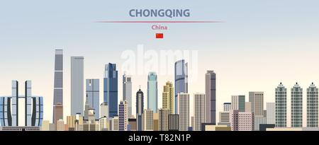 Chongqing City Skyline auf schönen Tages Hintergrund Vector Illustration Stock Vektor