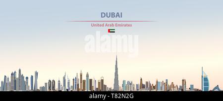 Dubai City Skyline auf schönen Tages Hintergrund Vector Illustration Stock Vektor