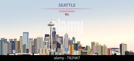 Seattle Skyline der Stadt auf schönen Tages Hintergrund Vector Illustration Stock Vektor