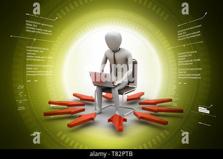 3d-Mann bei der Arbeit am Laptop Stockfoto