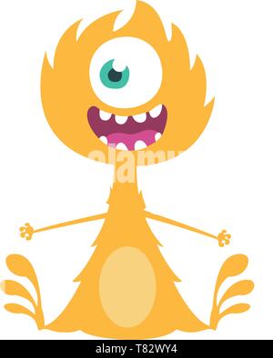 Wütend cartoon One Eyed Dragon. Vektor Halloween orange Monster Abbildung. Stock Vektor