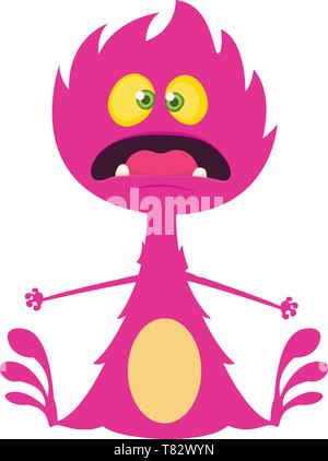 Wütend cartoon Dragon. Vektor Halloween rosa Monster Abbildung. Design für Kinder buchen, Aufkleber, Drucken oder Party Dekoration Stock Vektor