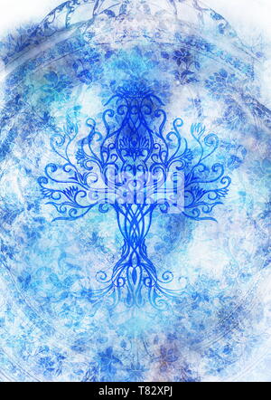 Baum des Lebens Symbol auf strukturierten Hintergrund, yggdrasil. Stockfoto