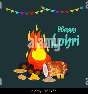 Vector Illustration eines Hintergrund für Happy Lohri. Stockfoto