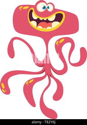 Cute Cartoon Monster, Außerirdische oder Oktopus. Vector Illustration der roten Monster. Design für Kinder buchen, Aufkleber, Drucken oder Party Dekoration Stock Vektor