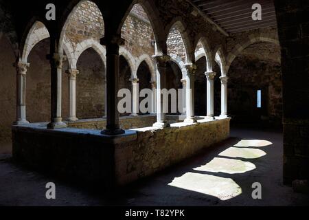 Frankreich, Alpes Maritimes, Lerins Inseln, Insel Saint Honorat, Abtei von Lerins, Ehemaligen befestigten Kloster im Jahr 1073 angehoben wird, werden die oberen Kreuzgang Stockfoto