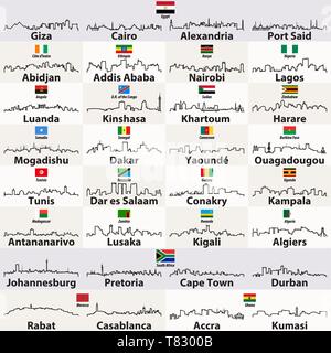 Vektor enthält Symbole für afrikanische Städte Skylines Stock Vektor