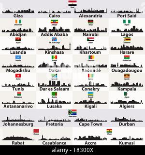 Vektor enthält Symbole für afrikanische Städte Skylines Stock Vektor