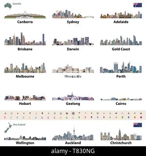 Vector Illustration der Australischen und Neuseeländischen Skylines. Stock Vektor