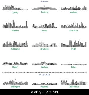 Vector Illustration der Australischen und Neuseeländischen Skylines. Stock Vektor