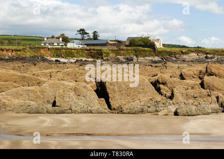 Küste von Clonea Strand in der Nähe von Dungarvan, County Waterford, Irland. Stockfoto