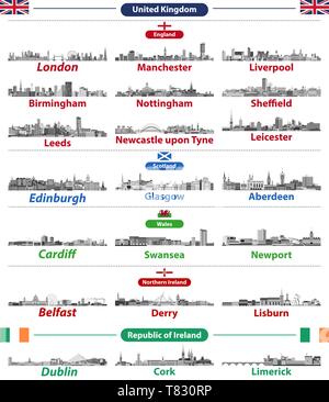 Größten Städte Skylines der Britischen Inseln Länder Stock Vektor