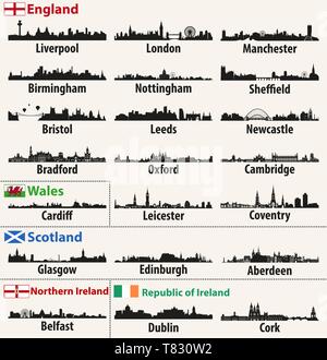 Größten Städte Skylines der Britischen Inseln Länder Stock Vektor