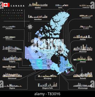 Vektor Kanadischen größten Städte und Staaten, hauptstädten Skylines Stock Vektor