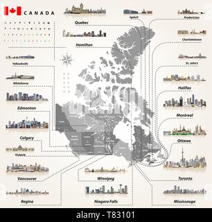 Vektor Kanadischen größten Städte und Staaten, hauptstädten Skylines Stock Vektor