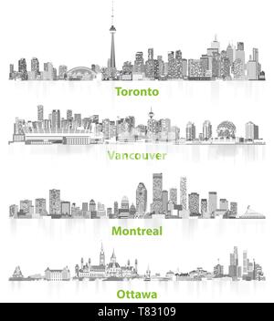 Vektorgrafiken der kanadischen Städte Toronto, Montreal, Vancouver und Ottawa skylines Stock Vektor