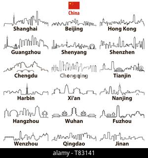 Vektor Kontur Symbole Chinas Städte Skylines Stock Vektor
