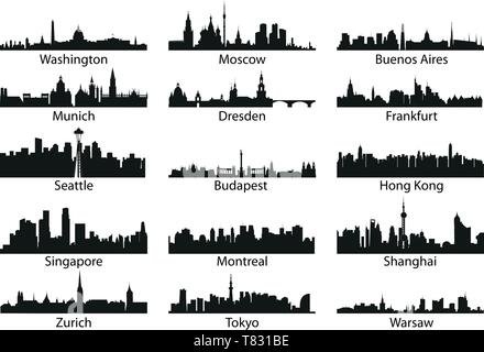 Vektor Städten der Welt skylines Silhouetten Stock Vektor