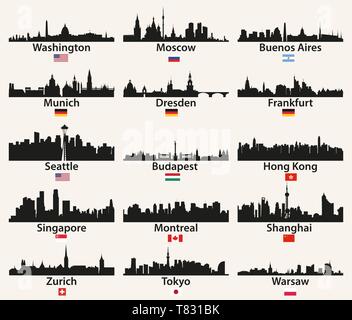 Vektor Städten der Welt skylines Silhouetten Stock Vektor