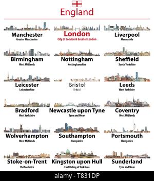 England Städte isoliert Skylines. Vector Illustration Stock Vektor