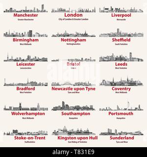 England Städte isoliert Skylines. Vector Illustration Stock Vektor