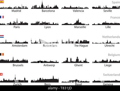 Europäische Städte Skylines Vektor einrichten Stock Vektor