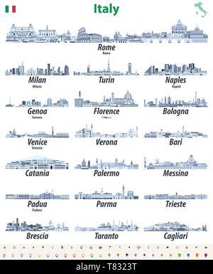 Italien Städte Städte Skylines Vector Illustration Stock Vektor