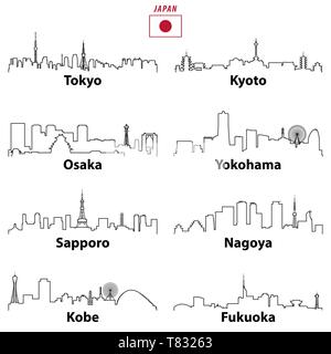 Vector Illustration der japanischen Städte Skylines skizziert Stock Vektor