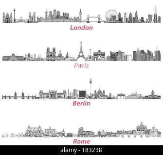 Vektor skylines von London, Paris, Berlin und Rom Stock Vektor