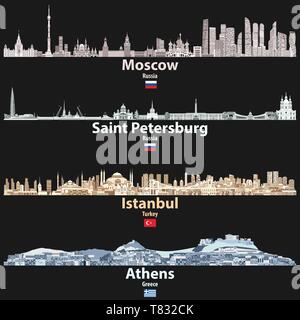 Stadtansichten von Moskau, St. Petersburg, Istanbul und Athen Stock Vektor