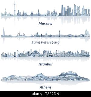 Stadtansichten von Moskau, St. Petersburg, Istanbul und Athen Stock Vektor