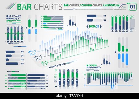 Balken-, Säulen- und Histogrammen Infografik Elemente Stock Vektor