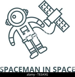 Spaceman im Raum mit dem Raumschiff vektor Symbol Leitung, lineare Konzept erläutern, Zeichen, Symbol Stock Vektor
