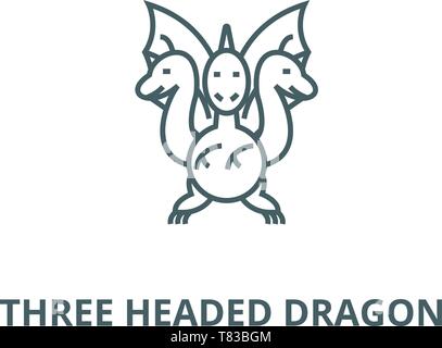 Dreiköpfige Drache vektor Symbol Leitung, lineare Konzept erläutern, Zeichen, Symbol Stock Vektor
