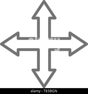 Pfeile in verschiedene Richtungen, vier Wege, Navigation Symbol Leitung. Stock Vektor