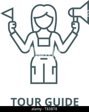 Tour Guide vektor Symbol Leitung, lineare Konzept erläutern, Zeichen, Symbol Stock Vektor