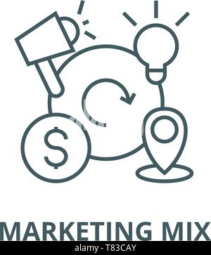 Marketing Mix, 4p-Vektor Symbol Leitung, lineare Konzept erläutern, Zeichen, Symbol Stock Vektor