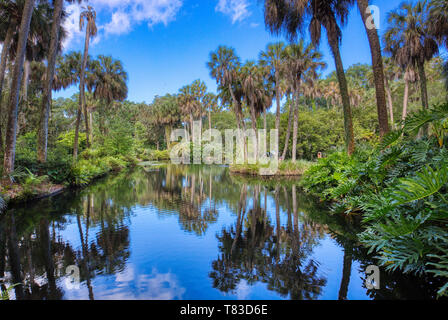 Reflectin Pool in Bok Tower Gardens auch als Bok Bergsee Sanctuary Seen Wales Polk County Florida in den Vereinigten Staaten bekannt Stockfoto