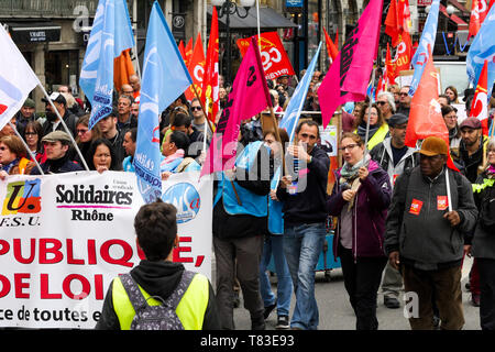 Beamte März zu zivilen Dienstleistungen verteidigen, Lyon, Frankreich Stockfoto