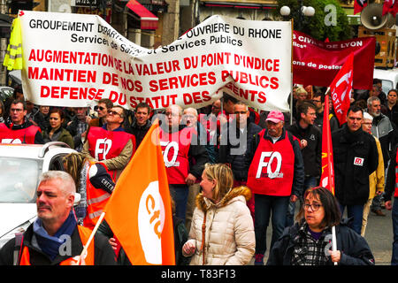 Beamte März zu zivilen Dienstleistungen verteidigen, Lyon, Frankreich Stockfoto